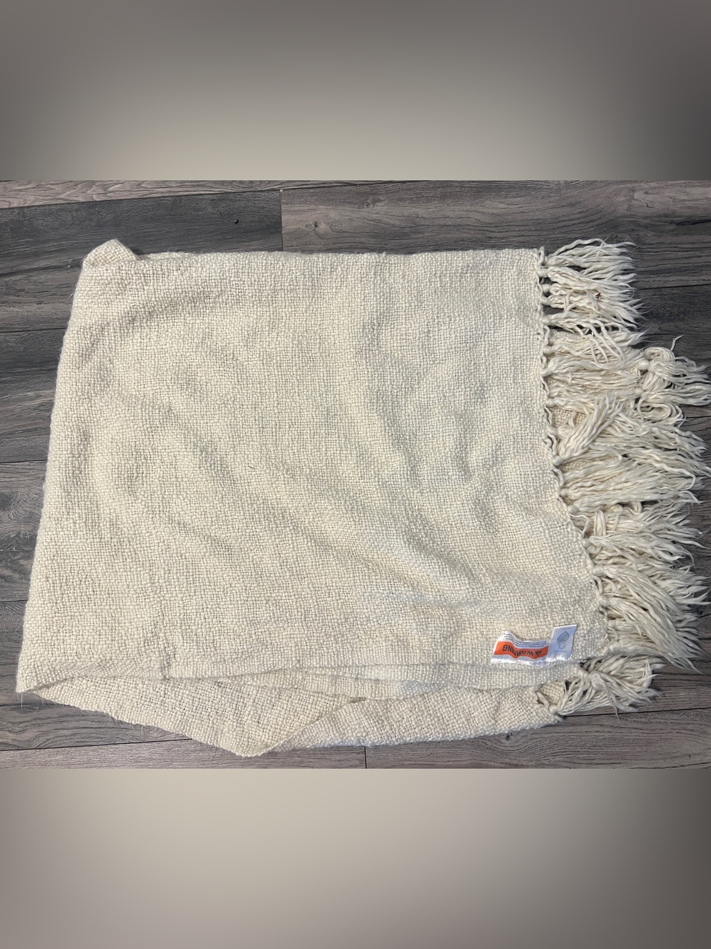 Basketweave Natural Throw Blanket with Fringed Edges - Picture 3 of 3
